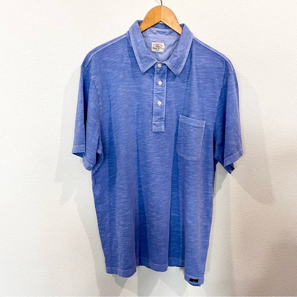 Faherty Polo Shirt Sz XL | Blue | Slub Cotton | Coastal Preppy Sustainable | EUC